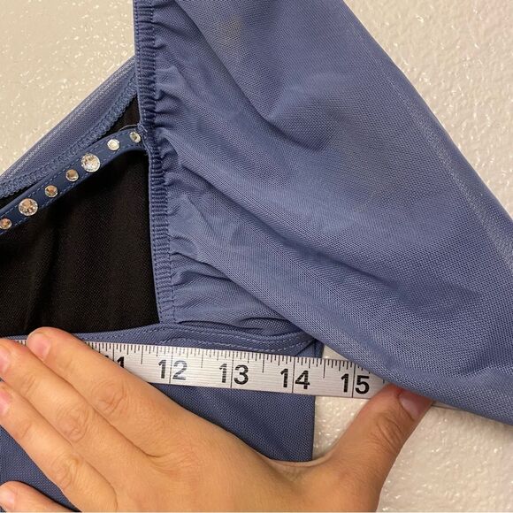 Weissman Balera solo custom Dance costume blue Mesh Poet Sleeve Dress 16384 MA - Picture 11 of 14